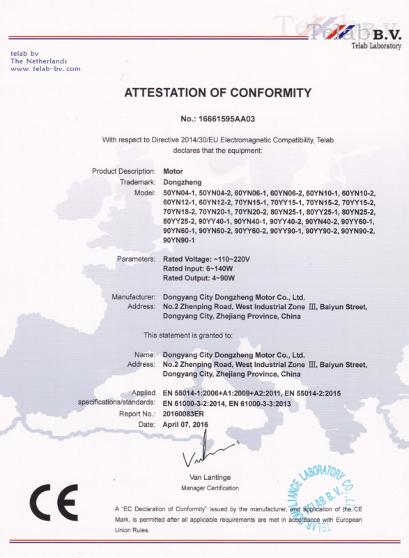 CE Certificate - AC SINGLE-PHASE MOTORS